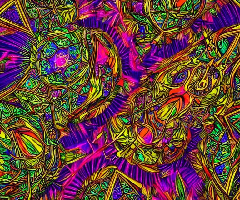 dmt elves, dmt, elves, geometric, trippy, hallucinog... | OpenArt