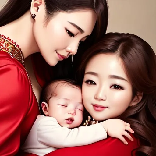 Face to face, mom and baby, Laying down in mom arms,... OpenArt