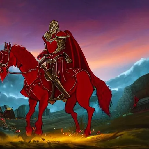 Prompt: As the sun began to set and the sky turned a deep shade of crimson, the Red Knight rode forth on his mighty steed, his armor gleaming in the fading light as he made his way towards the towering castle that lay in the distance, his heart filled with a fierce determination to protect his kingdom and its people from any and all threats that might dare to come their way, for he was not just a warrior, but a hero in every sense of the word, feared by his enemies and revered by those who knew him best, his sword always ready and his mind sharp as a blade as he faced every challenge head-on, never backing down or surrendering, for he knew that the fate of his kingdom and all who lived within it rested on his broad shoulders and his unwavering dedication to their cause, and so he rode on, his eyes fixed on the horizon and his heart ablaze with the fire of a true champion, ready to face whatever lay ahead with a courage and conviction that could never be broken.