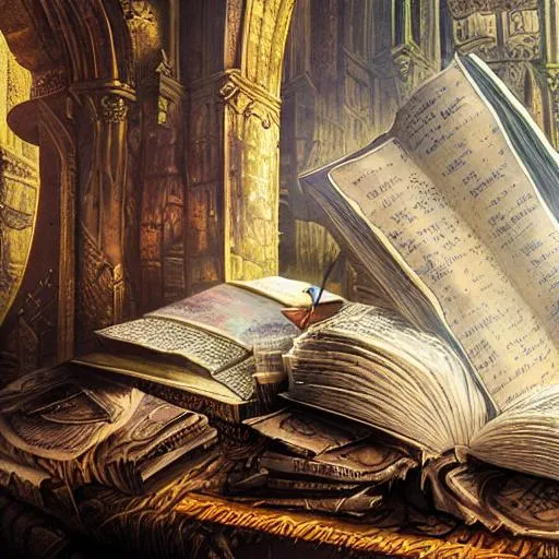 Prompt: Inside the wizard’s lair, intricately detailed wizard peering over a book, ((equations, books, lab equipment)), digital illustration, extreme detail, digital art, 4k, ultra hd, fantasy art, mysterious, metaphysical, ethereal, houdini 3d, johan grenier, hyperrealism, fire