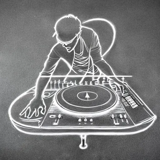 Prompt: a simple lined chalk drawing of a DJ