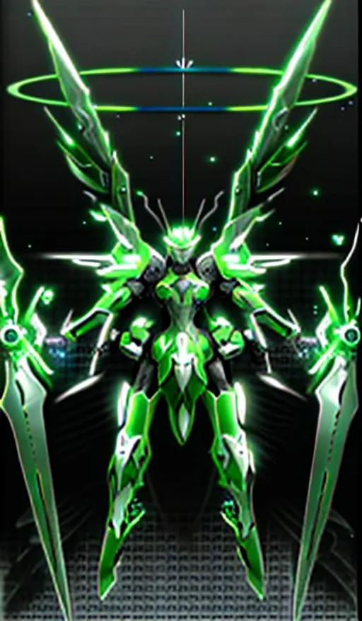 Prompt: green and  silver scifi armor, ULTRAKILL Xenoblade 2 , conceptart , scifi sword,  halo, 