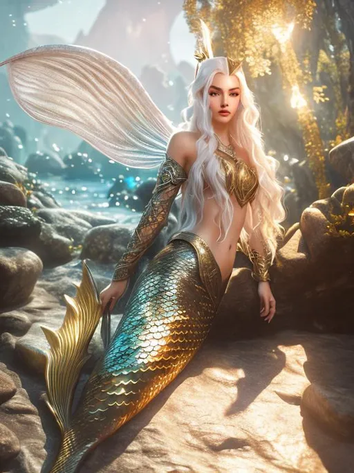 Prompt: mermaid, ultra detailed fantasy, elden ring, realistic, dnd, rpg, lotr game design fanart by concept art, behance hd, artstation, deviantart, global illumination radiating a glowing aura global illumination ray tracing hdr render in unreal engine 5