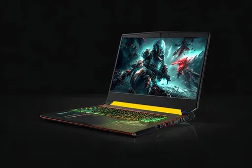 Prompt: gaming laptop, clean background, photo, high detail hyper quality