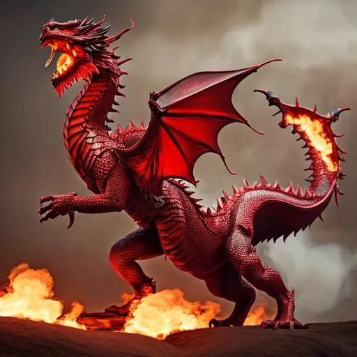 Prompt: Majestic intricate red dragon shooting fire


