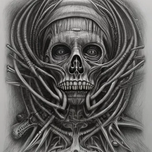 Prompt: inside the mind of a lunatic in pencil by giger