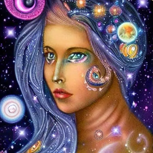 Prompt: cancer horoscope galaxies beautiful women