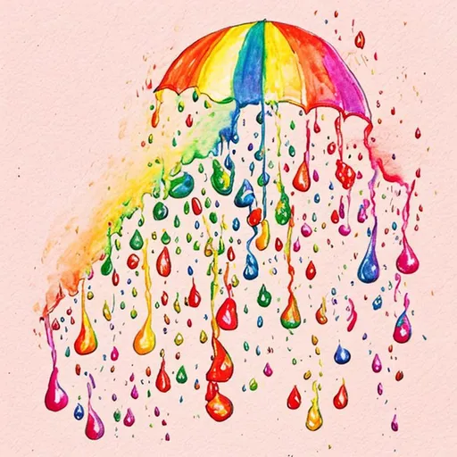 Prompt: sketch art and its raining rainbow drops