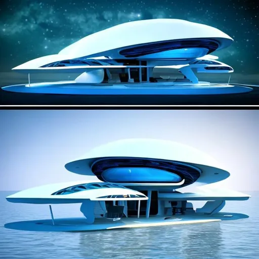 Prompt: sailing futuristic house inspired on spaceship