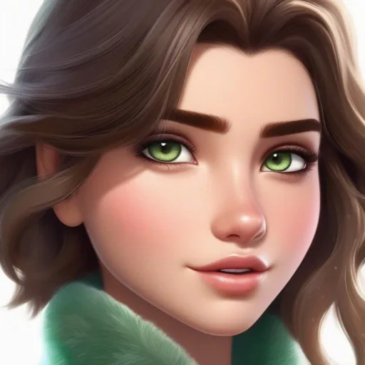 Prompt: elsa's short brunette haired roundish faced green-brown eyed cousin with a silvery color scheme, profile picture