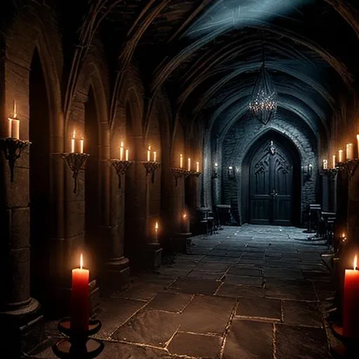 Prompt: a fantasy rpg underground dungeon cathedral hall with candles and fire bowls and roots and spiderwebs, , dark horror scenery,  photorealistic , ultra detailed, hyperrealistic, surreal, matte painting, unreal engine 5, UHD, first player sight

