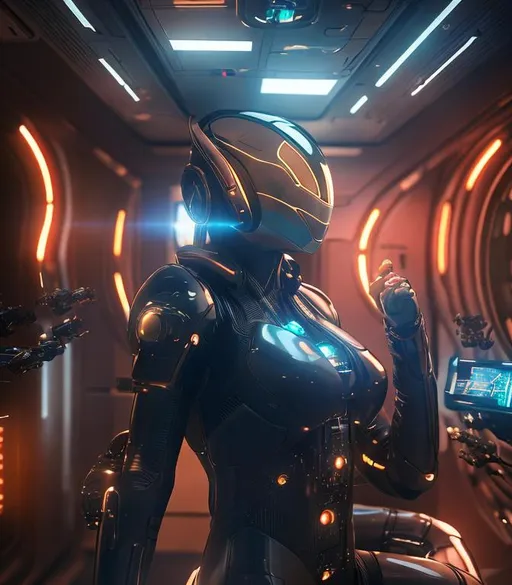 Prompt: ((best quality)), ((masterpiece)), ((realistic)), (detailed) illustration photographic , a spaceship pilot in a latex suit with robotic limbs, laying down in a pod, in a cyberpunk setting, cyborg, implants, high details, realistic, photorealism, 8k, perfect composition, hd octane render ,high resolution scan, masterpiece, hyperrealism, delicate detailed complex, highly detailed, intricate detailed, volumetric lighting, light reflection, highly detailed concept art, trending on artstation, vivid colors,
(((close up face shoot))), dim lights, 8k uhd, realistic, Nikon z9, raytracing, focus face, (sharpness:2. 0)
