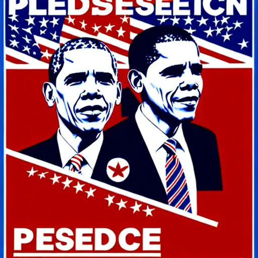 Prompt: Presidential candidate poster in the style of Shepard Fairey, similar to Obama Hope poster, bold colours, red and blue.