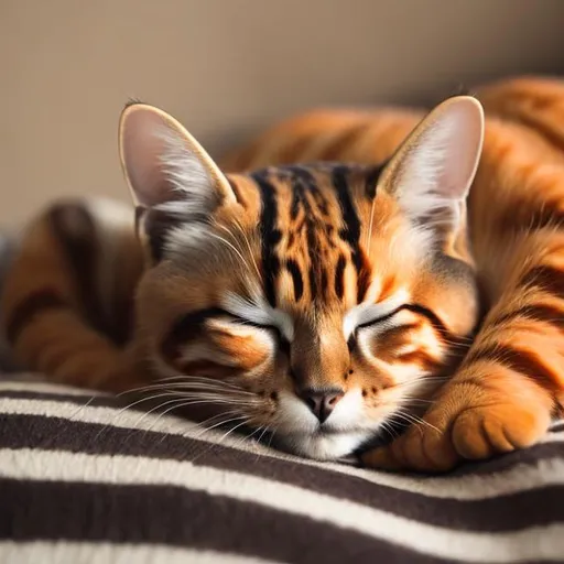 Prompt: striped orange cat sleeping