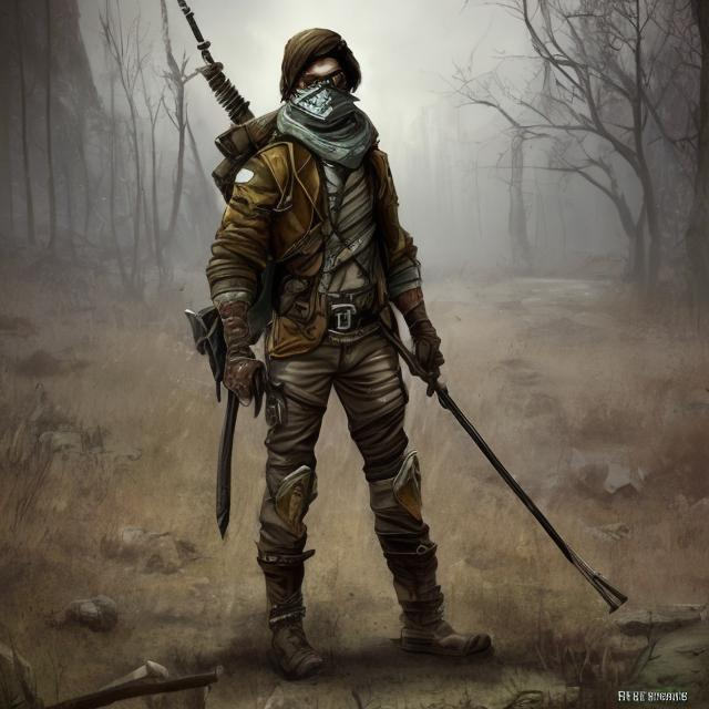 (0111) Male ranger hunter post - apocalyptic sci-fi sniper with antigas mask