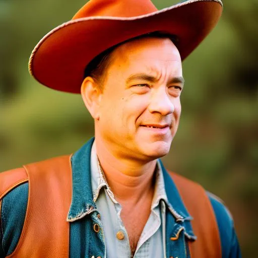 Prompt: RAW photo, realistic portrait of Tom Hanks dressed up as Woody from Toy Story movie, (high detailed skin:1.2), 8k uhd, dslr, soft lighting, high quality, film grain, Fujifilm XT3