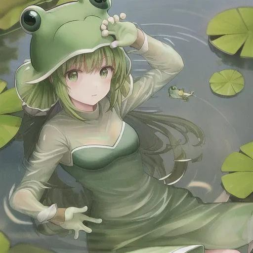 Prompt: Frog girl in a pond
