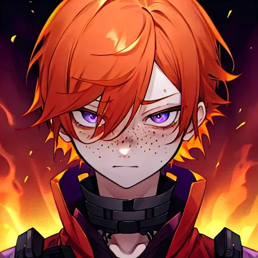 Prompt: Erikku male adult (short ginger hair, freckles, right eye blue left eye purple) UHD, 8K, Highly detailed, insane detail, best quality, high quality, 