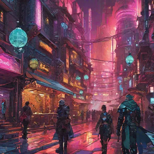 Prompt: dungeons and dragons world in a cyberpunk city