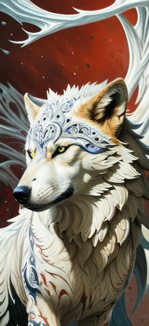 Prompt: Splash art, a scar wolf head full body, front, ((white background)), wearing body accessories, epic Instagram, artstation, splash style of dark fractal paint, contour, hyperdetailed intricately detailed , unreal engine, fantastical, intricate detail, splash screen, complementary colors, fantasy concept art, 8k resolution, deviantart masterpiece, oil painting, heavy strokes, paint dripping, splash arts, ultra details