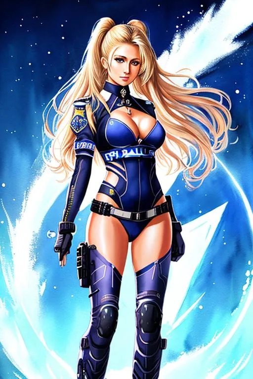 Prompt: (((Nakaba Suzuki))), sticker of ultra detailed portrait of Paris Hilton in futuristic police uniform, full body, high quality cell shaded illustration in post apocalyptic style by Nakaba Suzuki, ((full body)), dynamic pose, perfect anatomy, centered, freedom, soul, long  hair, approach to perfection, cell shading, 8k , cinematic dramatic atmosphere, watercolor painting, global illumination, detailed and intricate environment, artstation, concept art, fluid and sharp focus, volumetric lighting, cinematic lighting, Art by Nakaba Suzuki, not slutty
