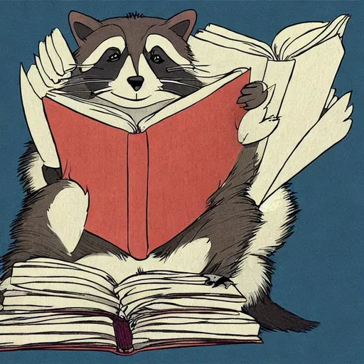 A cartoon picture of a friendly Racoon reading a hug... | OpenArt