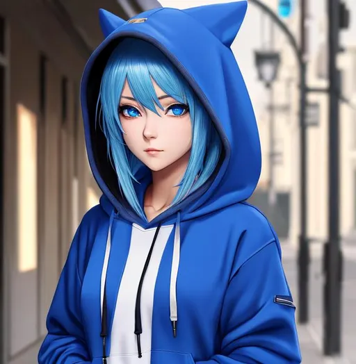 Anime girl with green eyes in the hood Royalty Free Vector