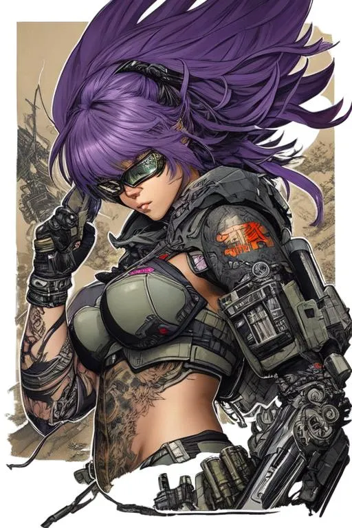 Prompt: (((Yoji Shinkawa))), sticker of an ultra-detailed portrait of Zendaya wearing (black/purple lace mech armor), high-quality cell-shaded illustration in post-apocalyptic style by Yoji Shinkawa, ((full body)), face Japanese tattoo character, dynamic pose, perfect anatomy, tattoos centered, freedom, AR-15 rifle, soul, long black hair, approach to perfection, cell shading, 8k, cinematic, dramatic atmosphere, watercolor painting, global illumination, detailed and intricate environment, wartorn background, concept art, fluid and sharp focus, volumetric lighting, cinematic lighting, Art by Yoji Shinkawa,