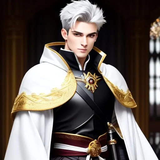 Prompt: (masterpiece:1.2), best quality, absurdres, high detail, sharp focus, detailed face and eyes, (photorealistic:1.2), (full body shot:0.5), a man, knight, handsome, sixpack, pale skin, masculine, black with white hair, golden eyes, holding a sword, kneeling pose, red royal robe, dragon hunter, defeat, bloody face, detailed chaos background, volumetric lighting, global illumination, vivid color, reflection, soft shadow, depth of field, (epic pose, epic composition, epic proportion), (ultra detailed, finest detail, intricate)