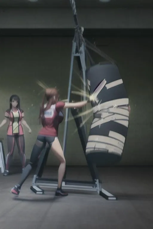 Prompt: Beautiful tallgirl punching bag training muscle kicking
Bursting crushing smashing punching sandbag Highdefinition photorealistic illustration highquality 3d anime 