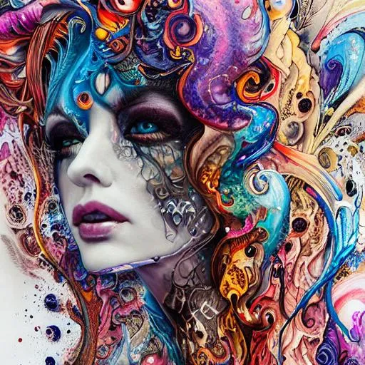 Colorful beautiful woman: Black ink flow: 8k resolut... | OpenArt
