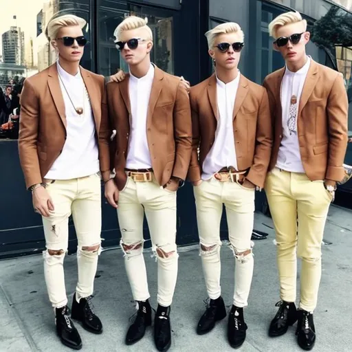 Prompt: Handsome blonde Triplets fashionable 