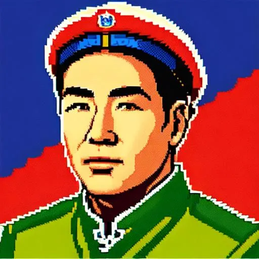Prompt: retro digital pixelart portrait of a chinese veteran airforce space fighter pilot for DOS SNES with dithering shading 16-bit colour depth masks raster