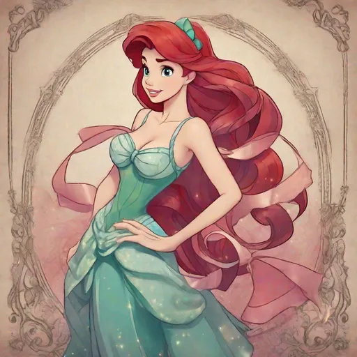 Prompt: Vivid, detailed, Disney classic art style, Ariel Disney princess, adult, cute, ribbon, bow, lace, random location,