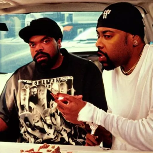 Prompt: ice cube and tupac eating 