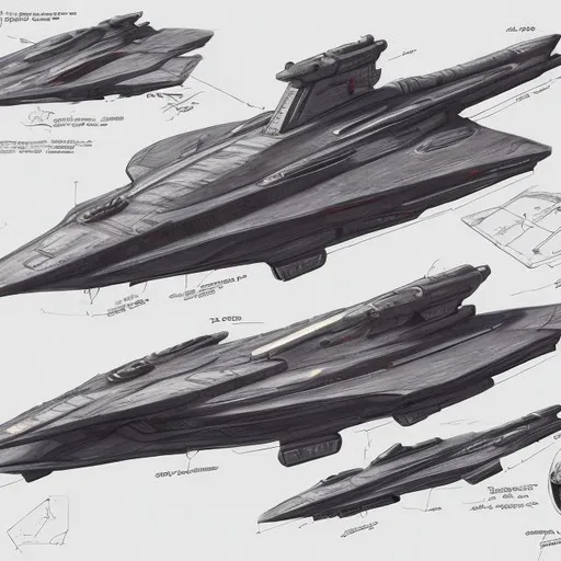 Prompt: A detailed destroyer-based spaceship design sketches, drawing