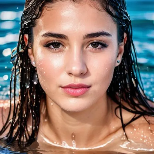 Prompt: Young women polit in her 20's,wet, full length body shot,  beautiful eye, ears, nose,  wet body, water droplets, volumetric lighting, highly detailed,ultra realistic, shot on nikon D850