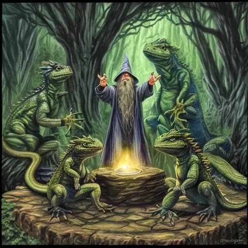 Prompt: wizard summoning lizards
