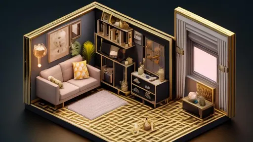 Prompt: Tiny cute isometric living room in a cutaway box center, gold and black color scheme, soft smooth lighting, dark background, soft colors, 100mm lens, 3d blender render, 

