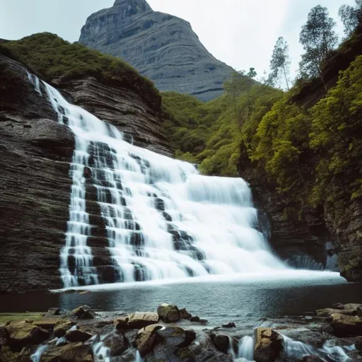 Prompt: Waterfall with mountain 