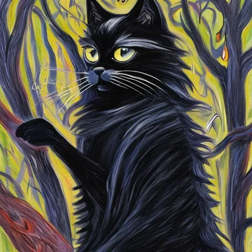 Prompt: black cat in style of emily carr

