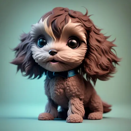 Prompt: tiny cute {dark brown cockapoo dog} toy, standing character with mohawk hair, soft smooth lighting, soft pastel colors, skottie young, 3d blender render, polycount, modular constructivism, pop surrealism, physically based rendering, square image