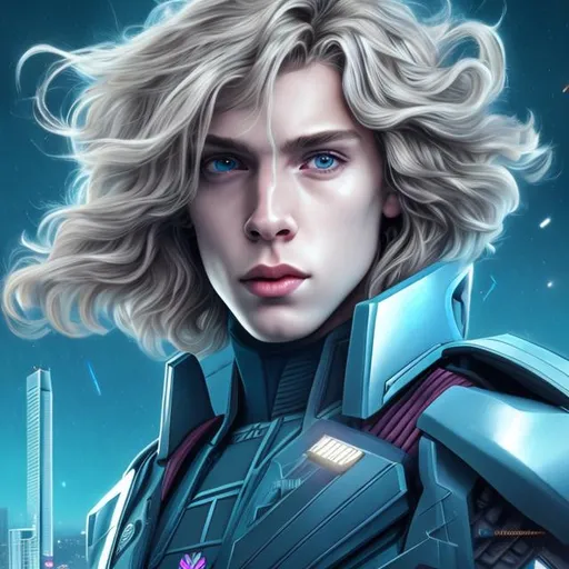 Prompt: beautiful mid-twenties french male, long golden blonde hair, grey eyes, thoughtful, full lips, sharp nose, black uniform, vaporwave, futuristic spaceship bridge, portrait, realistic details, photorealistic, 8k render, cinematic lighting, ultra detailed