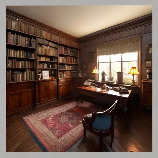 Prompt: Make a Hdri of a Victorian study room, that is dimly lit.