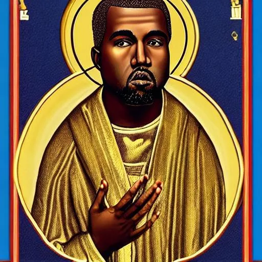 Prompt: kanye west as an orthodox saint icon made of gold