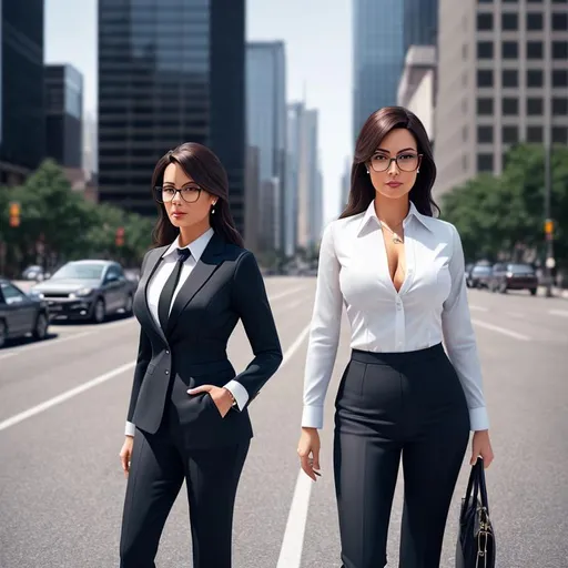 Prompt: Full body portrait of a business woman, highly detailed, digital painting, artstation, hyperrealistic, sharp focus, illustration, 8 k, in city