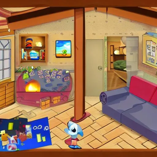 Prompt: cozy home from a 2D Edutainment game 






