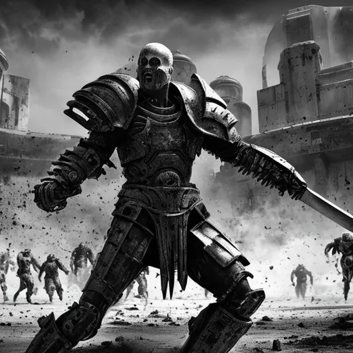 Prompt: monochrome, scifi arena, gladiator match, brutal, bloody, knife fight, scifi, futuristic, H.R. Geiger, monochrome