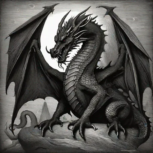 Prompt: Black dragon in the style of Gustave Doré