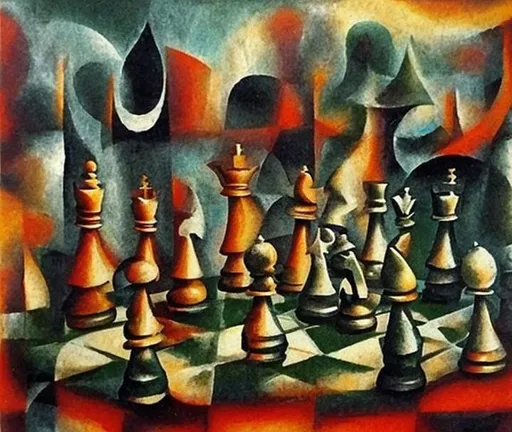 Prompt: Abstract chess pieces oil painting in style of hieronymous bosch